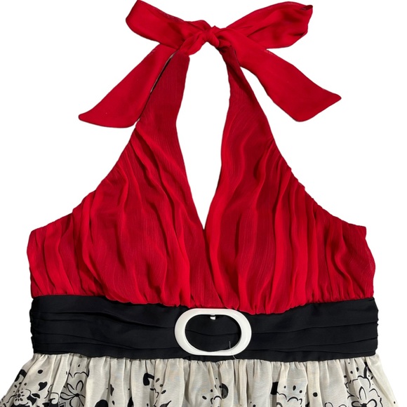 Jonathan Martin size 10 dress black cream floral design on bottom red tie top - Picture 5 of 15